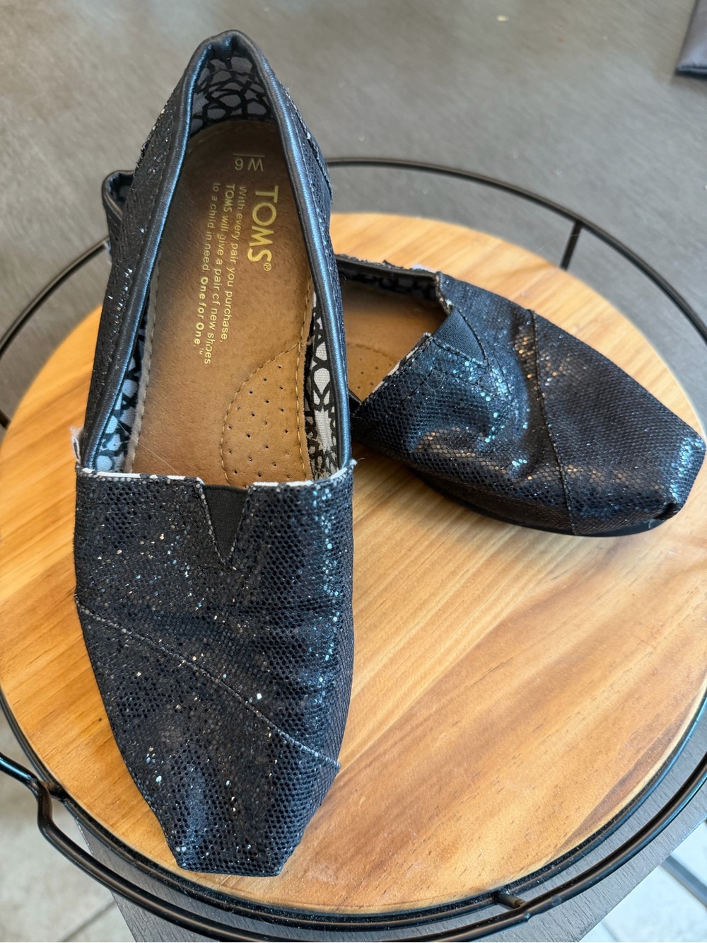 TOMS Women's Black Sparkle Slip-On Flats
